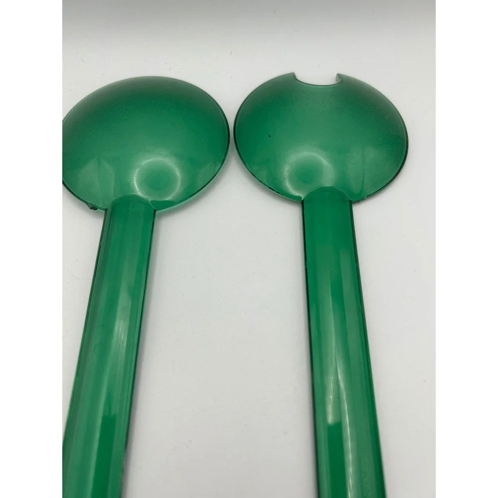 Vintage Tupperware Emerald Green Acrylic Salad Server Set Spoon and Fork 11.5